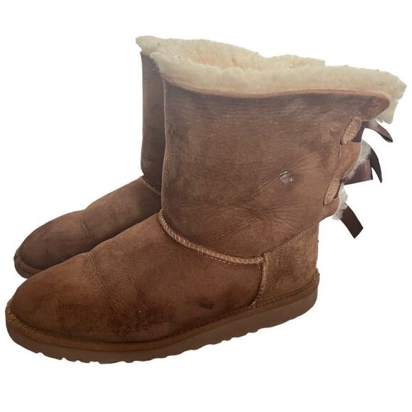 UGG Bailey Bow II Boots S/N 1002954
women US 5 brown suede satin bows shearling - Picture 7 of 12